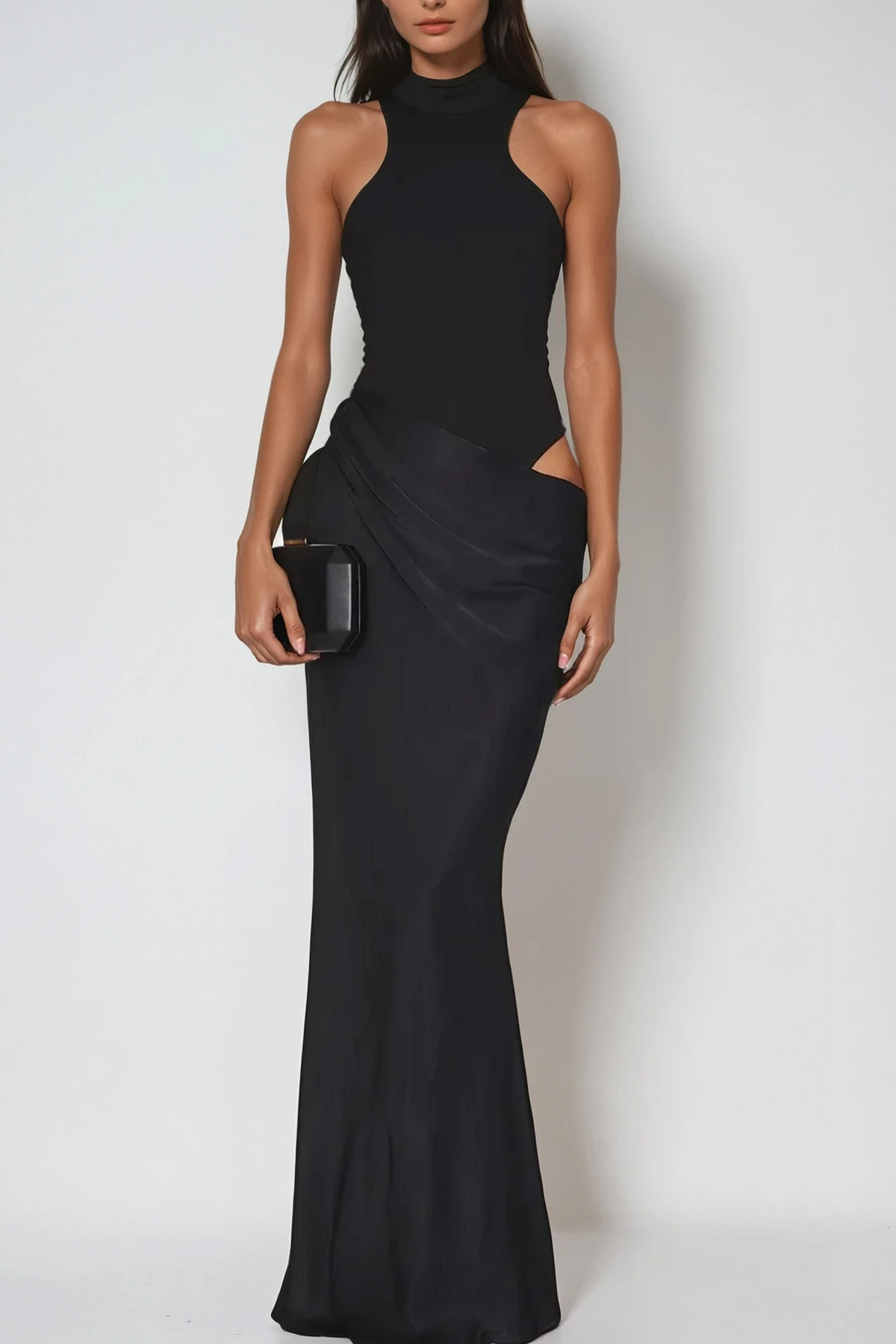 Beres Tank Top Satin Maxi Dress in Black