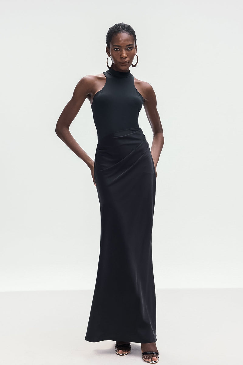 Beres Tank Top Satin Maxi Dress in Black