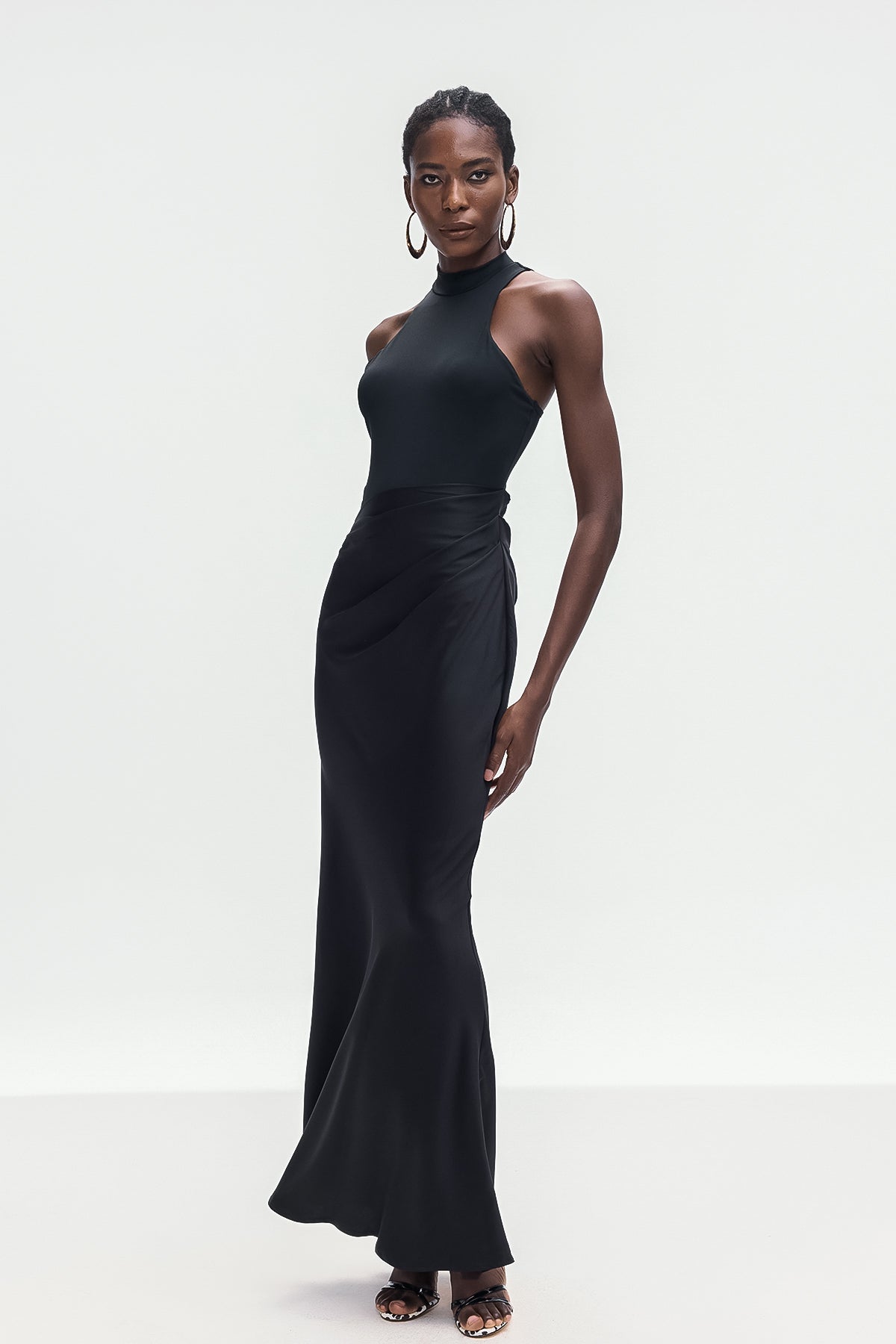 Beres Tank Top Satin Maxi Dress in Black