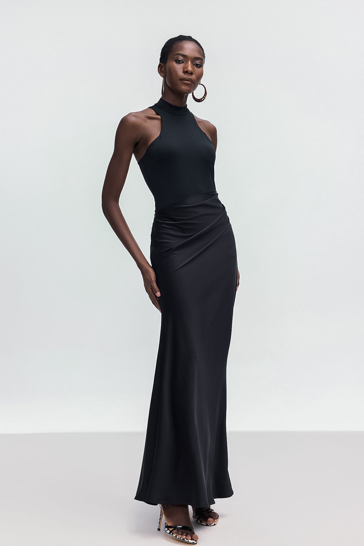 Beres Tank Top Satin Maxi Dress in Black