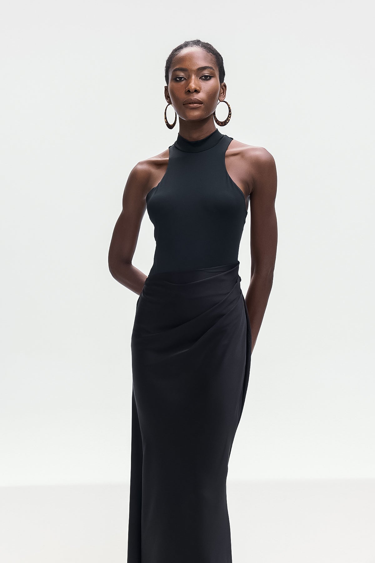 Beres Tank Top Satin Maxi Dress in Black