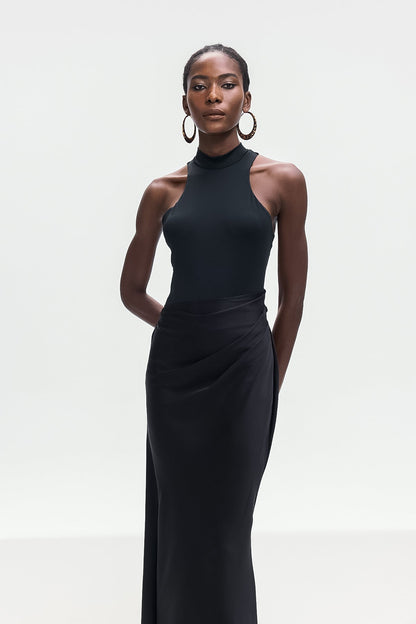Beres Tank Top Satin Maxi Dress in Black