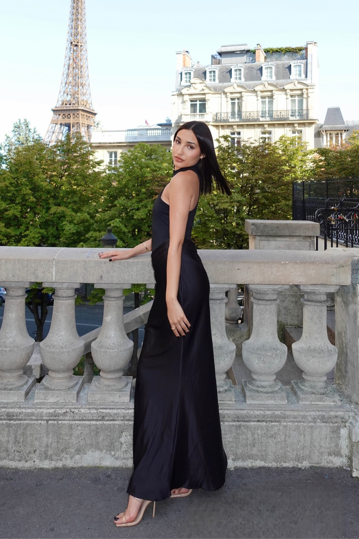 Beres Tank Top Satin Maxi Dress in Black