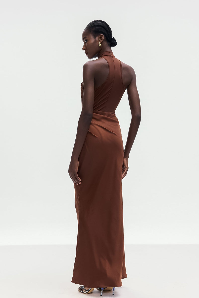 Beres Tank Top Satin Maxi Dress in Brown