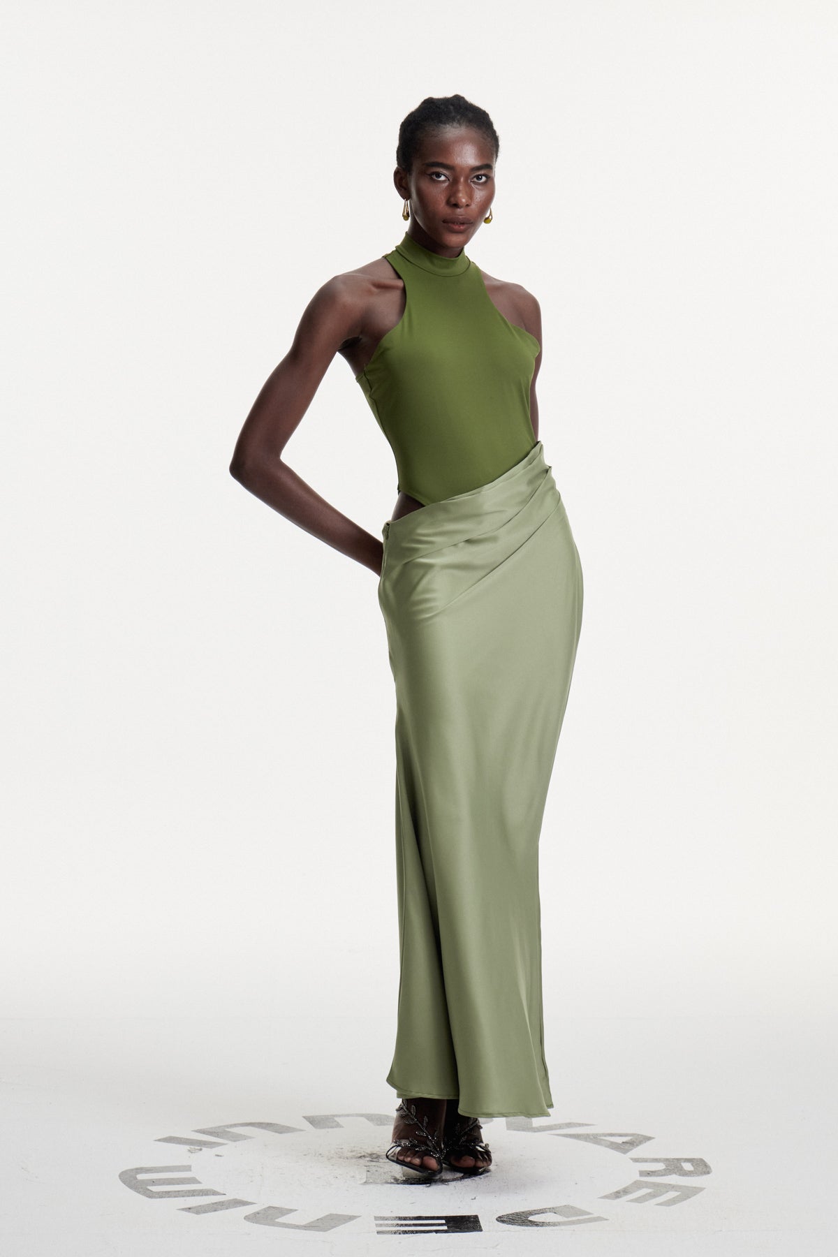 Beres Tank Top Satin Maxi Dress in Green