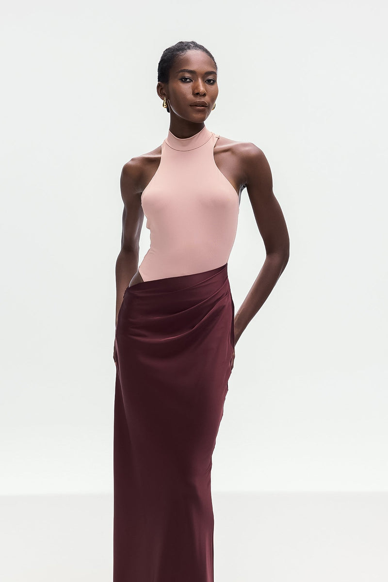 Beres Tank Top Satin Maxi Dress in Khaki