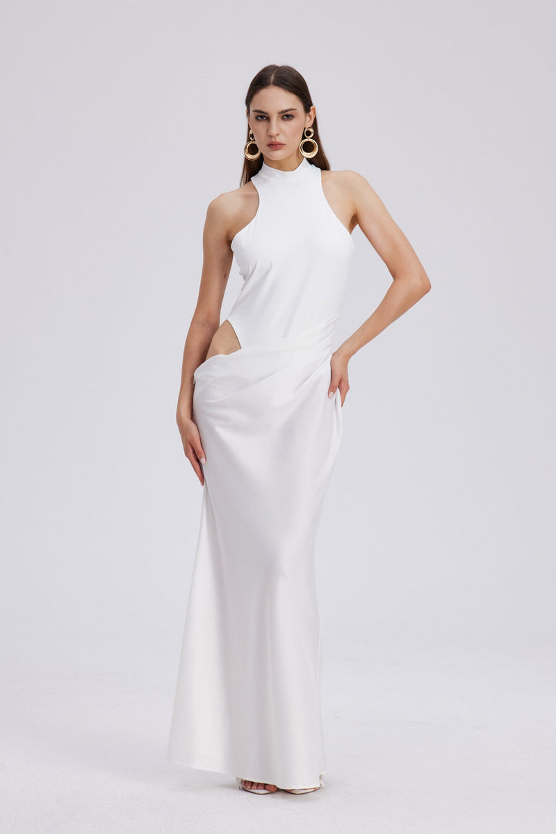 Beres Tank Top Satin Maxi Dress in White
