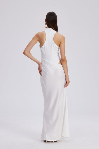 Beres Tank Top Satin Maxi Dress in White