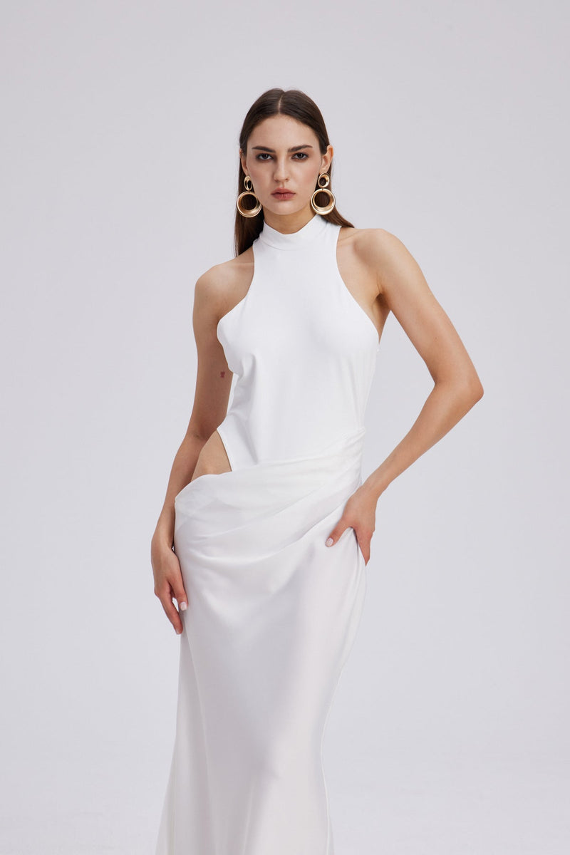Beres Tank Top Satin Maxi Dress in White