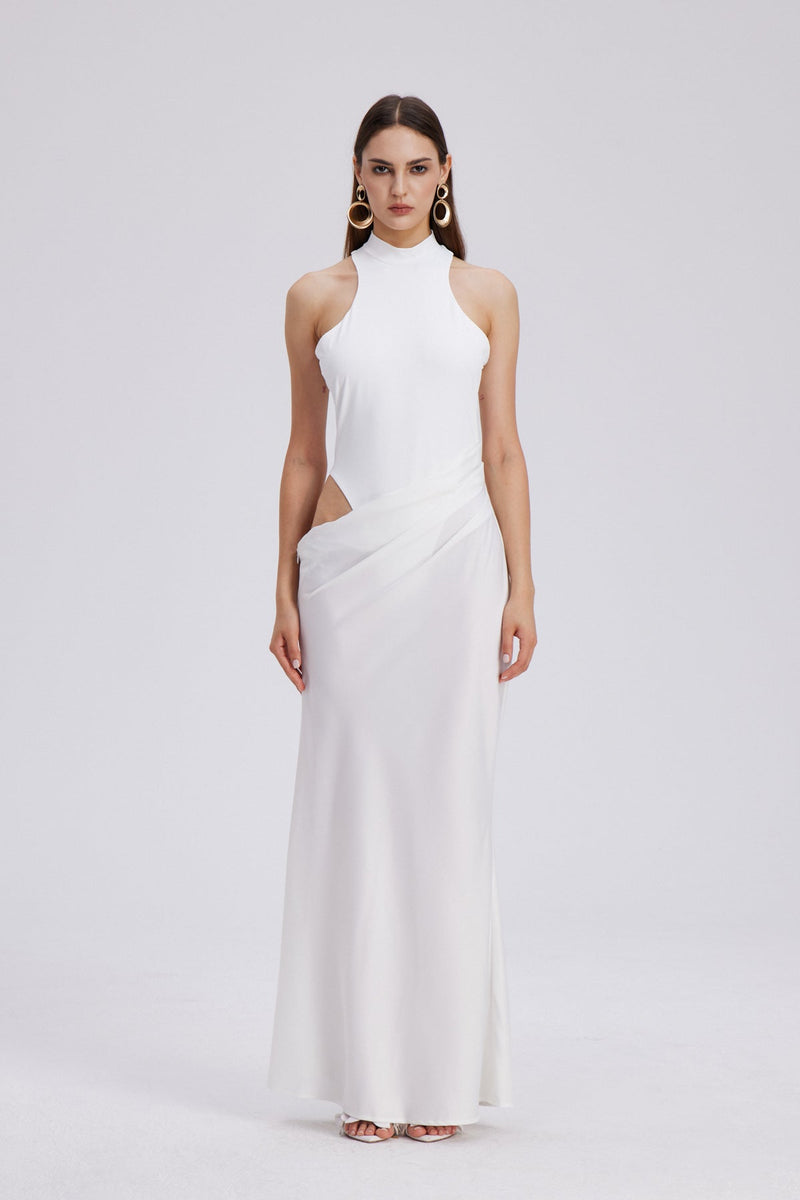 Beres Tank Top Satin Maxi Dress in White