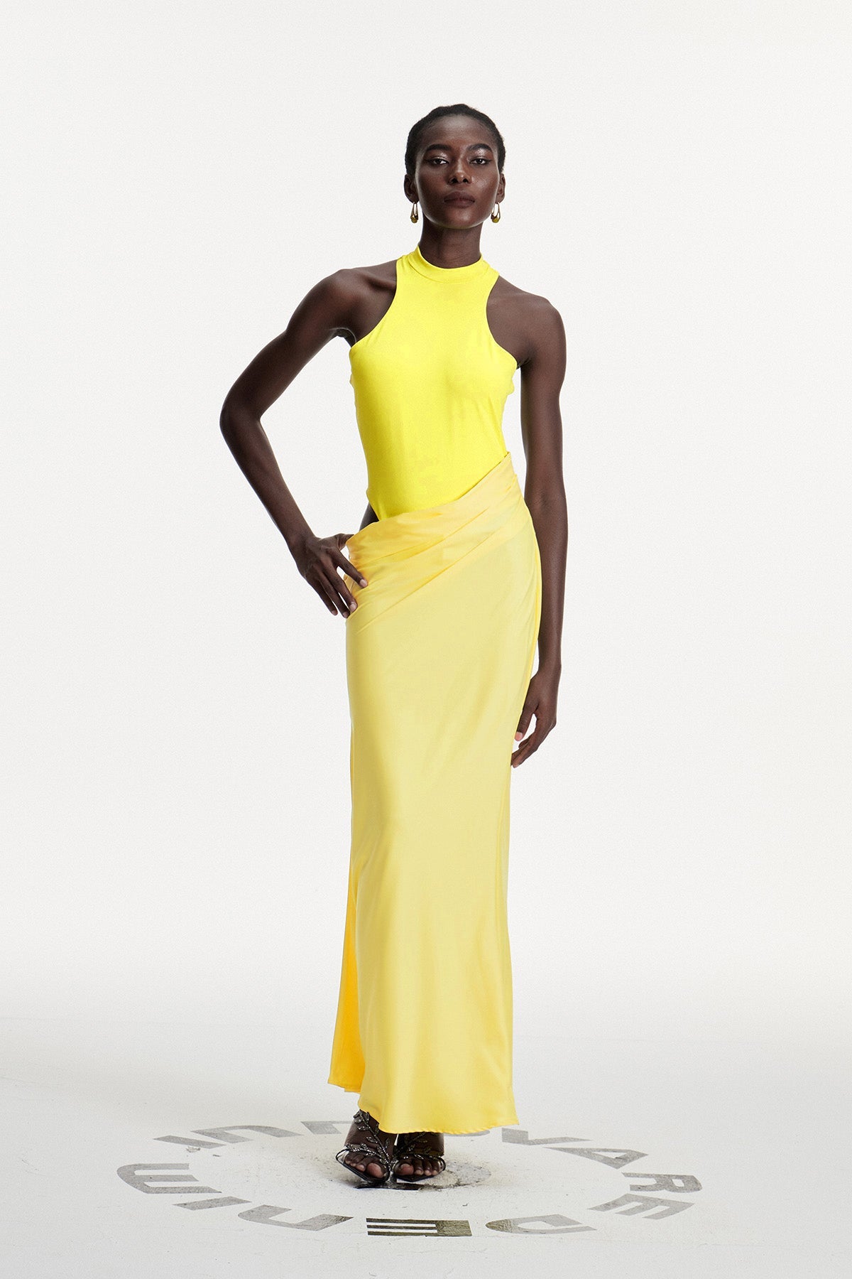 Beres Tank Top Satin Maxi Dress in Yellow