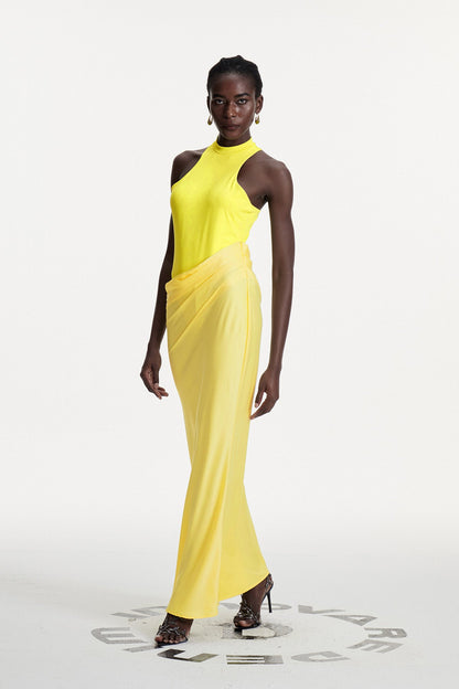 Beres Tank Top Satin Maxi Dress in Yellow