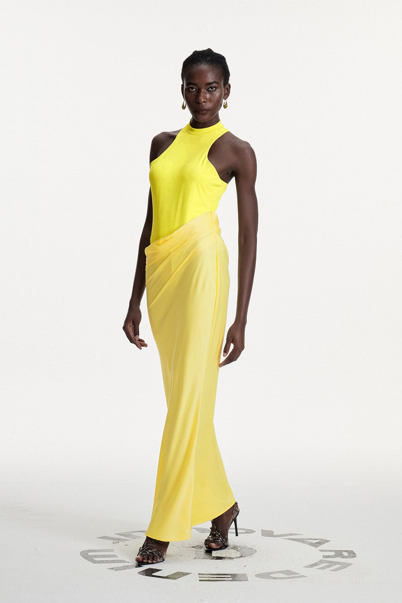 Beres Tank Top Satin Maxi Dress in Yellow