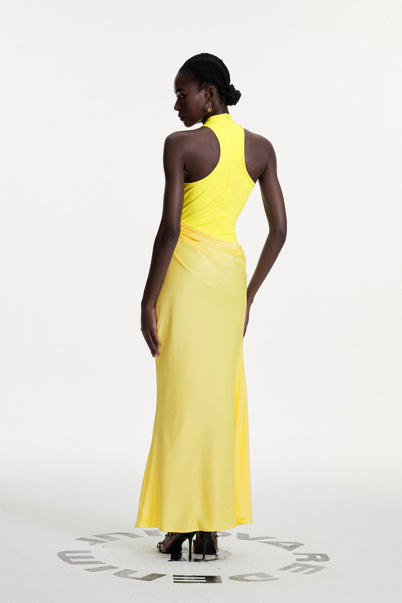 Beres Tank Top Satin Maxi Dress in Yellow