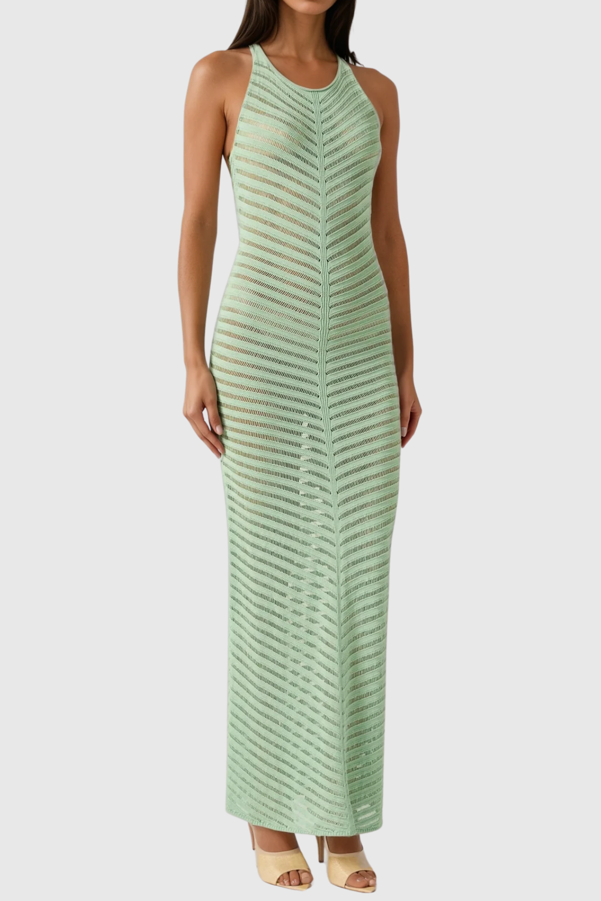 Berne Cutout Backless Sleeveless Maxi Dress in Green