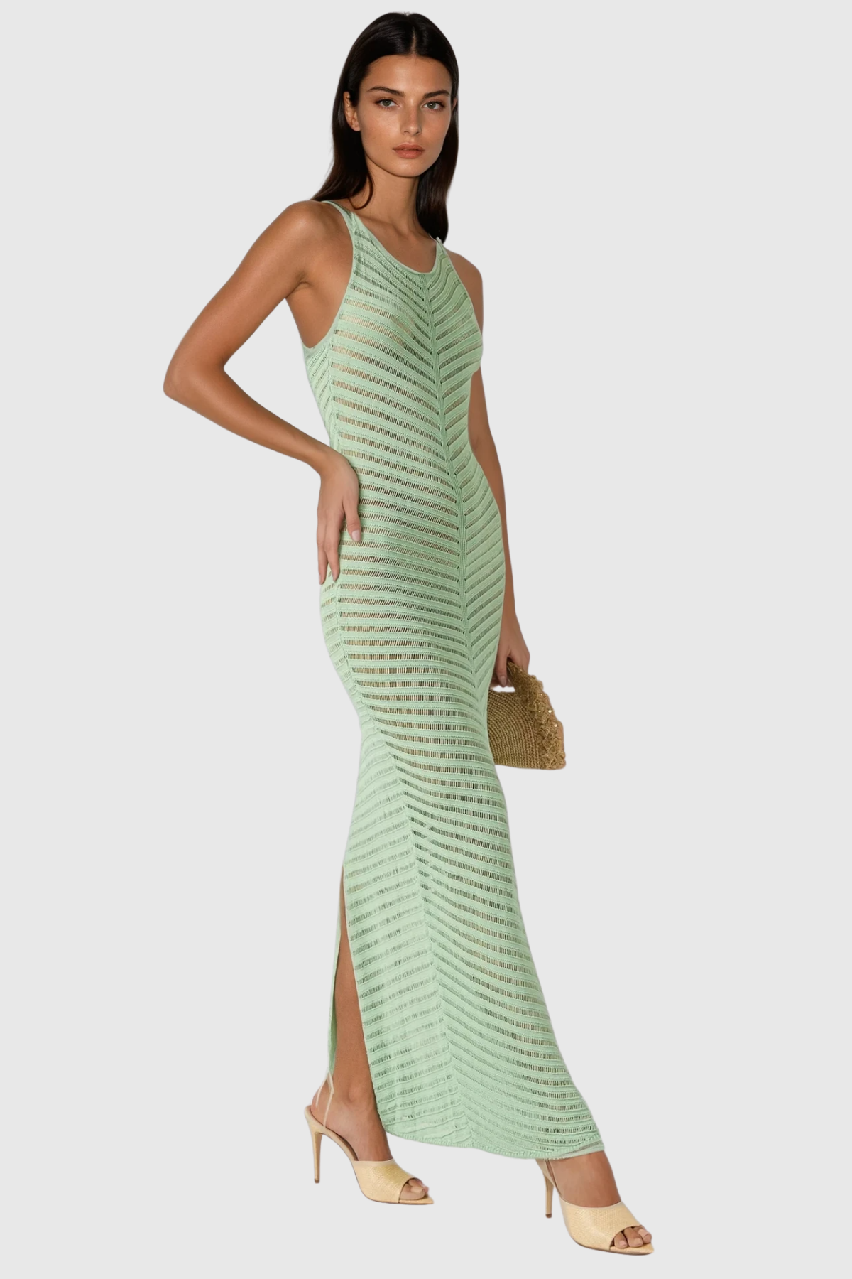 Berne Cutout Backless Sleeveless Maxi Dress in Green