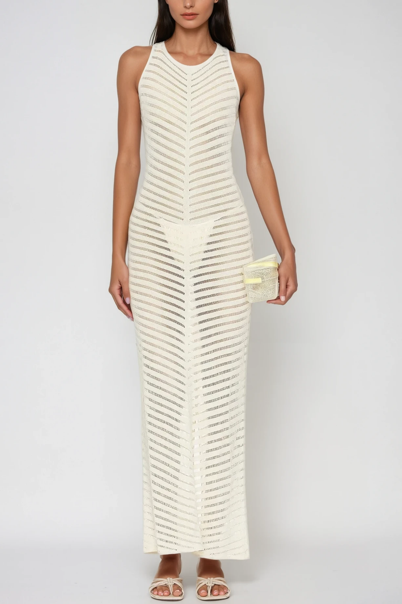Berne Cutout Backless Sleeveless Maxi Dress in White