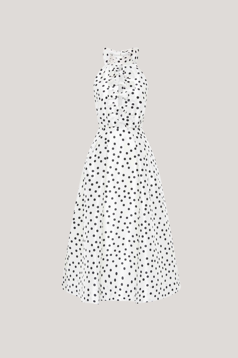 Berry Halter Neck Dot Bow Midi Dress