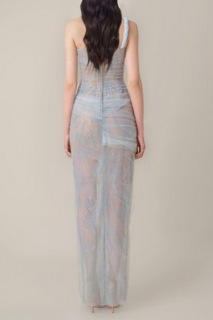 Bertille One Shoulder Maxi Dress in Blue