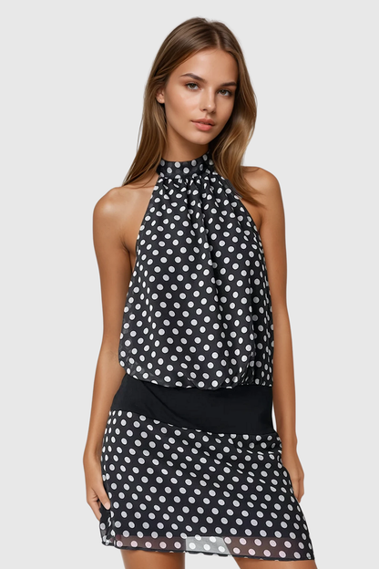 Bethuel Dot Backless Halter Neck Mini Dress