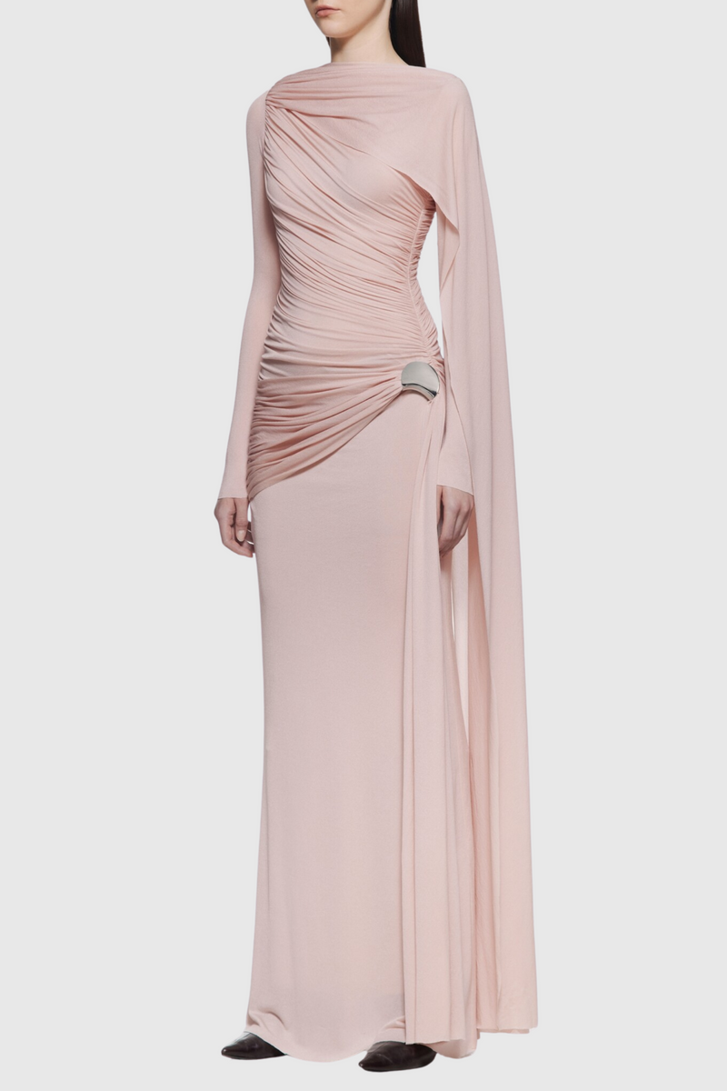Betsey Asymmetrical Flap Ruched Maxi Dress - Pink