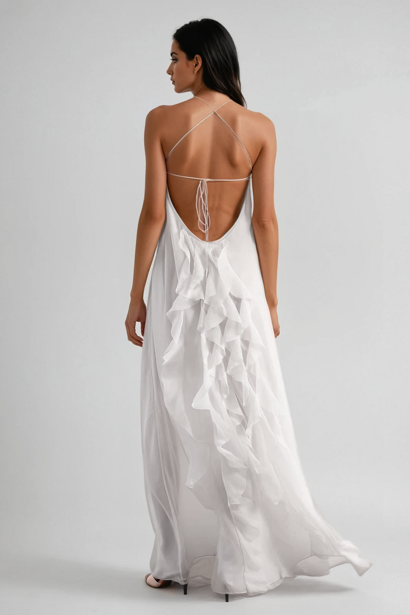 Bice Ruffle Mesh Backless Maxi Dress