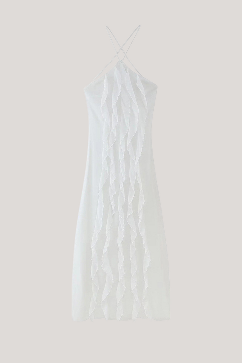 Bice Ruffle Mesh Backless Maxi Dress
