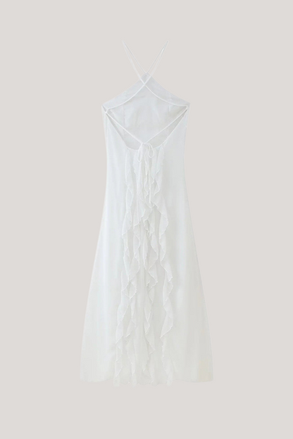 Bice Ruffle Mesh Backless Maxi Dress