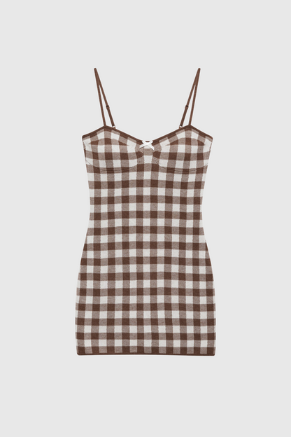 Biddy Grid Spaghetti Bodycon Mini Dress