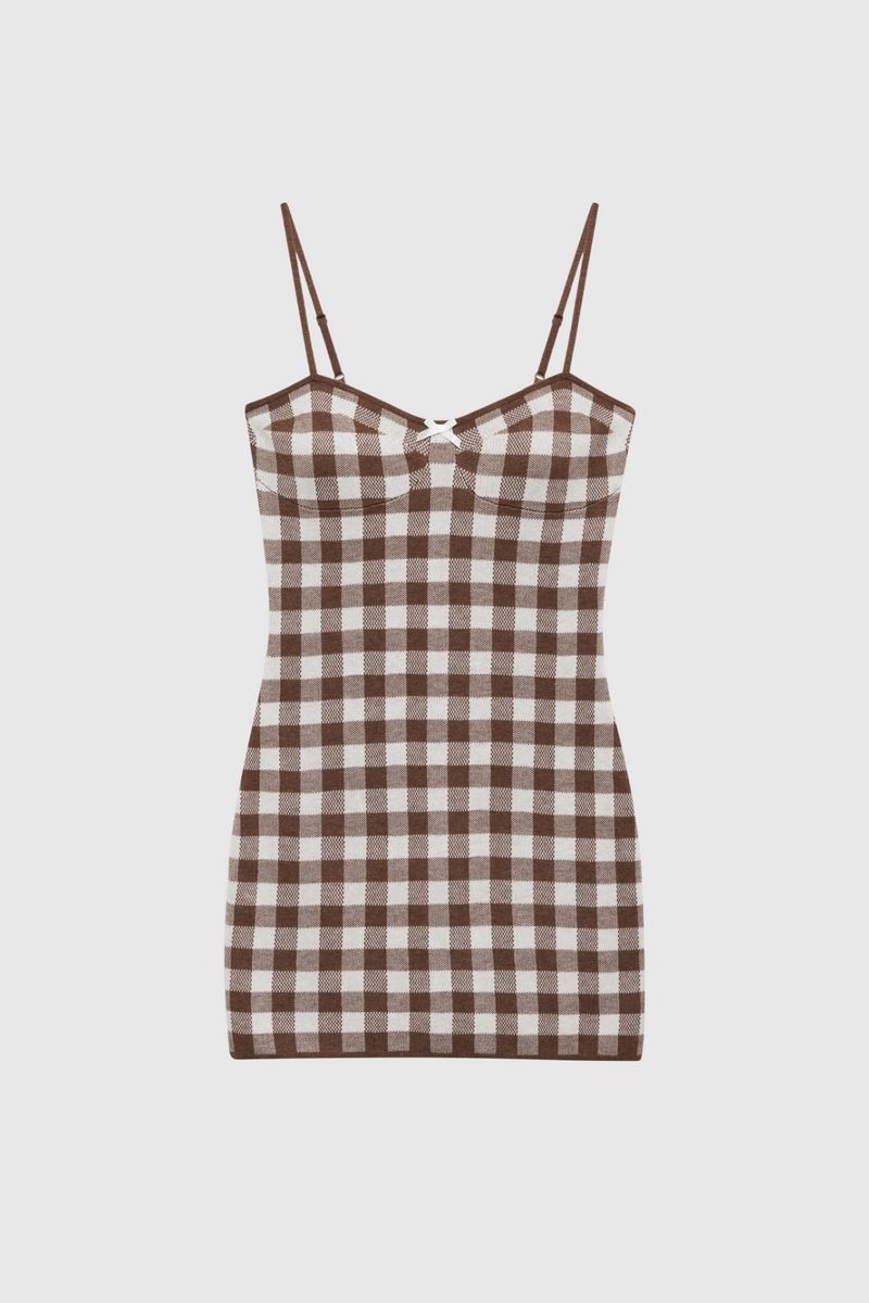 Biddy Grid Spaghetti Bodycon Mini Dress