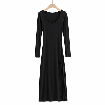 Round Neck Waist Traf Midi Dresses