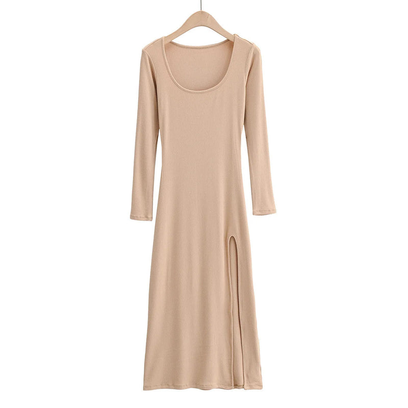 Round Neck Waist Traf Midi Dresses