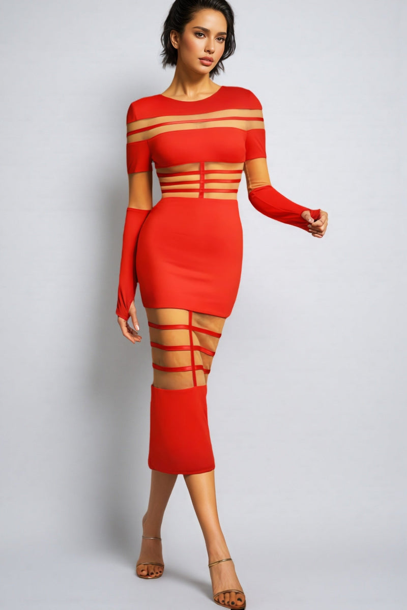 Spark Long Sleeve Round Neck Midi Dress