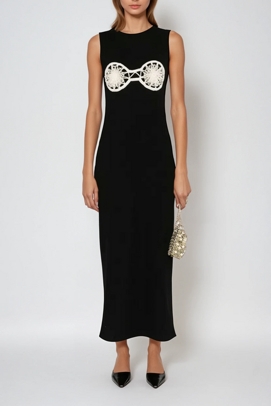 Bjartur Flower Sleeveless Knit Maxi Dress in Black