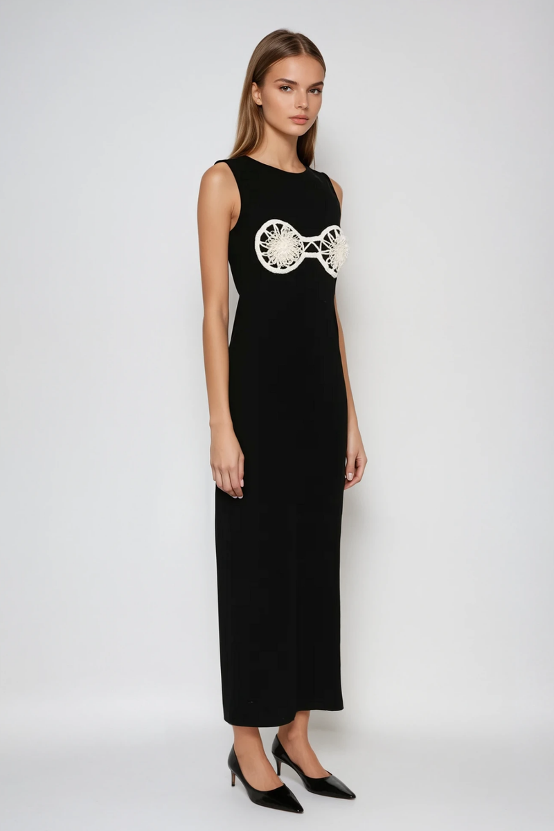 Bjartur Flower Sleeveless Knit Maxi Dress in Black