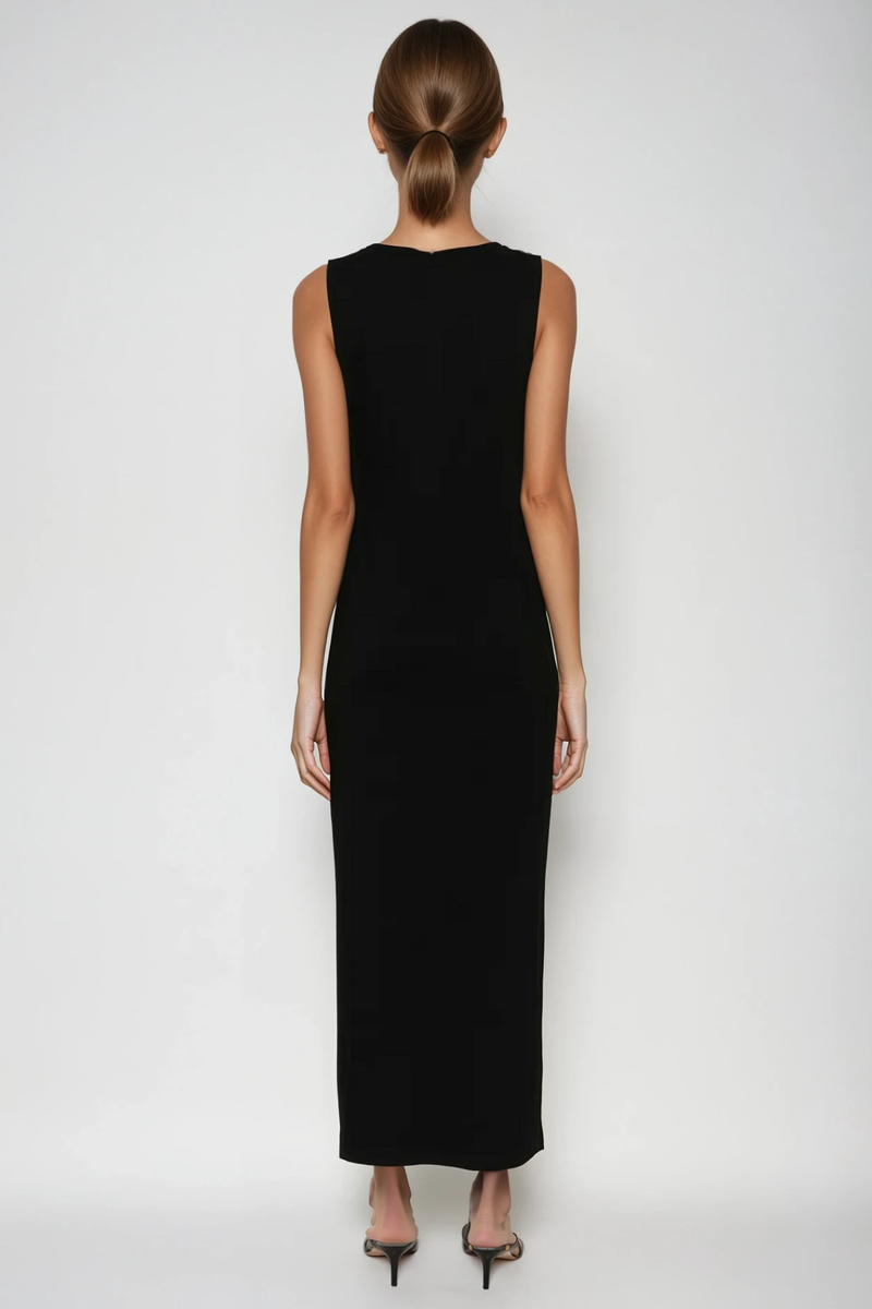 Bjartur Flower Sleeveless Knit Maxi Dress in Black