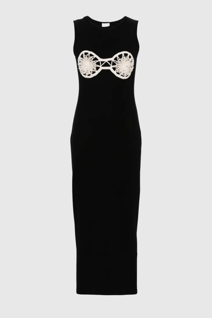 Bjartur Flower Sleeveless Knit Maxi Dress in Black