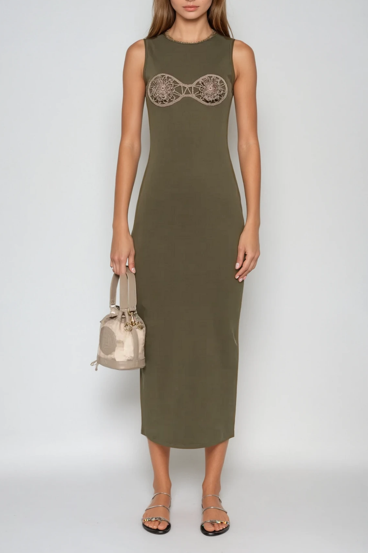 Bjartur Flower Sleeveless Knit Maxi Dress in Green