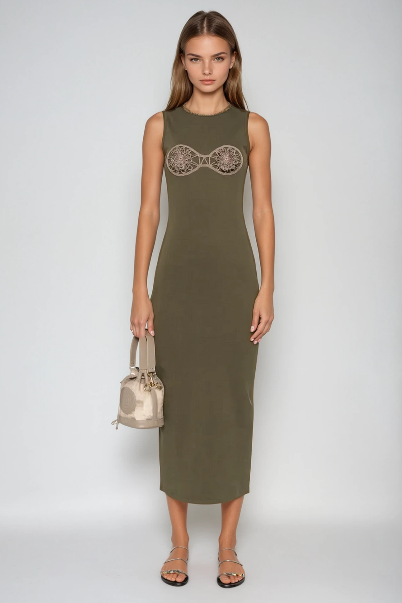 Bjartur Flower Sleeveless Knit Maxi Dress in Green