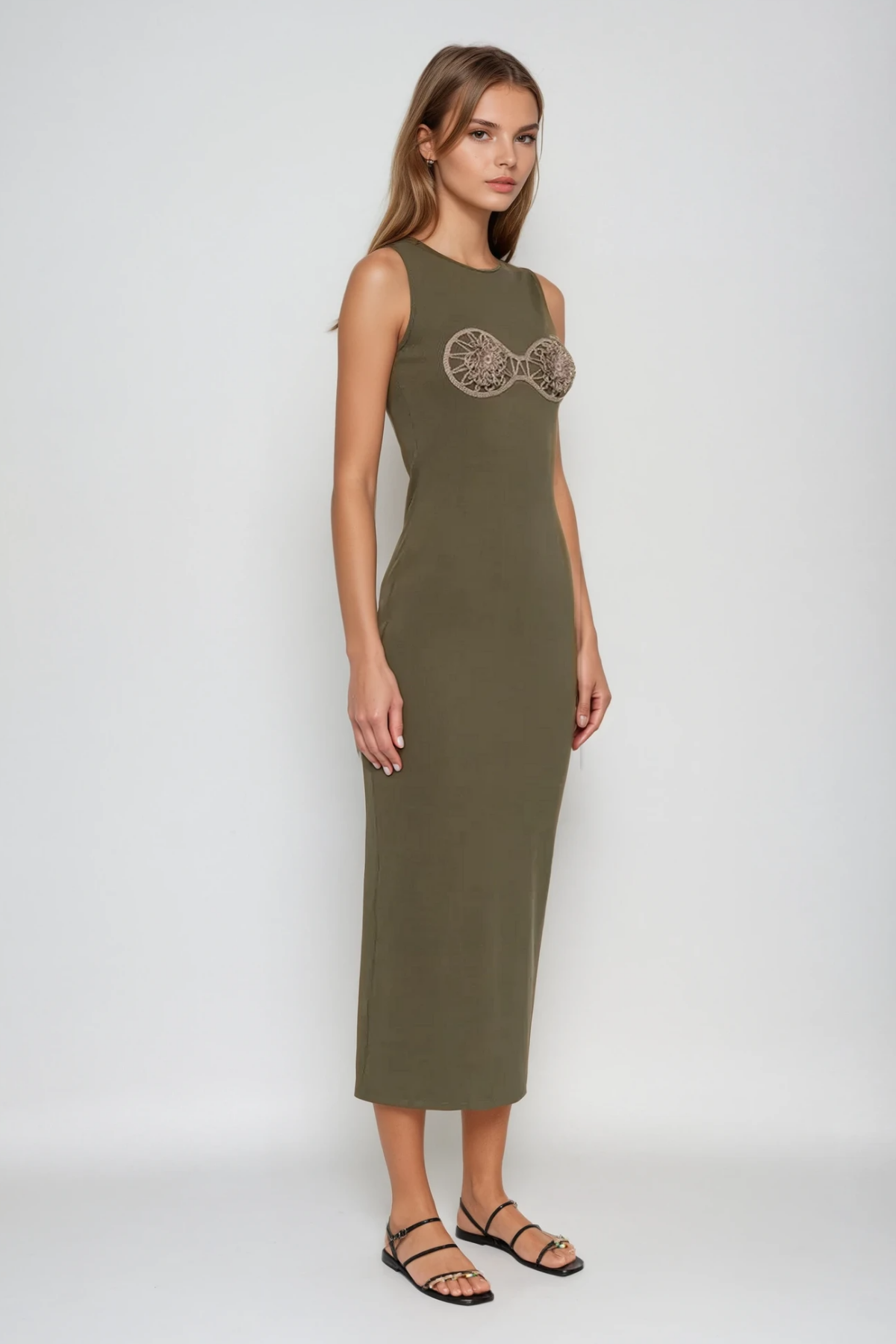 Bjartur Flower Sleeveless Knit Maxi Dress in Green
