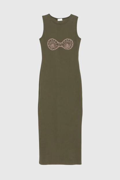 Bjartur Flower Sleeveless Knit Maxi Dress in Green