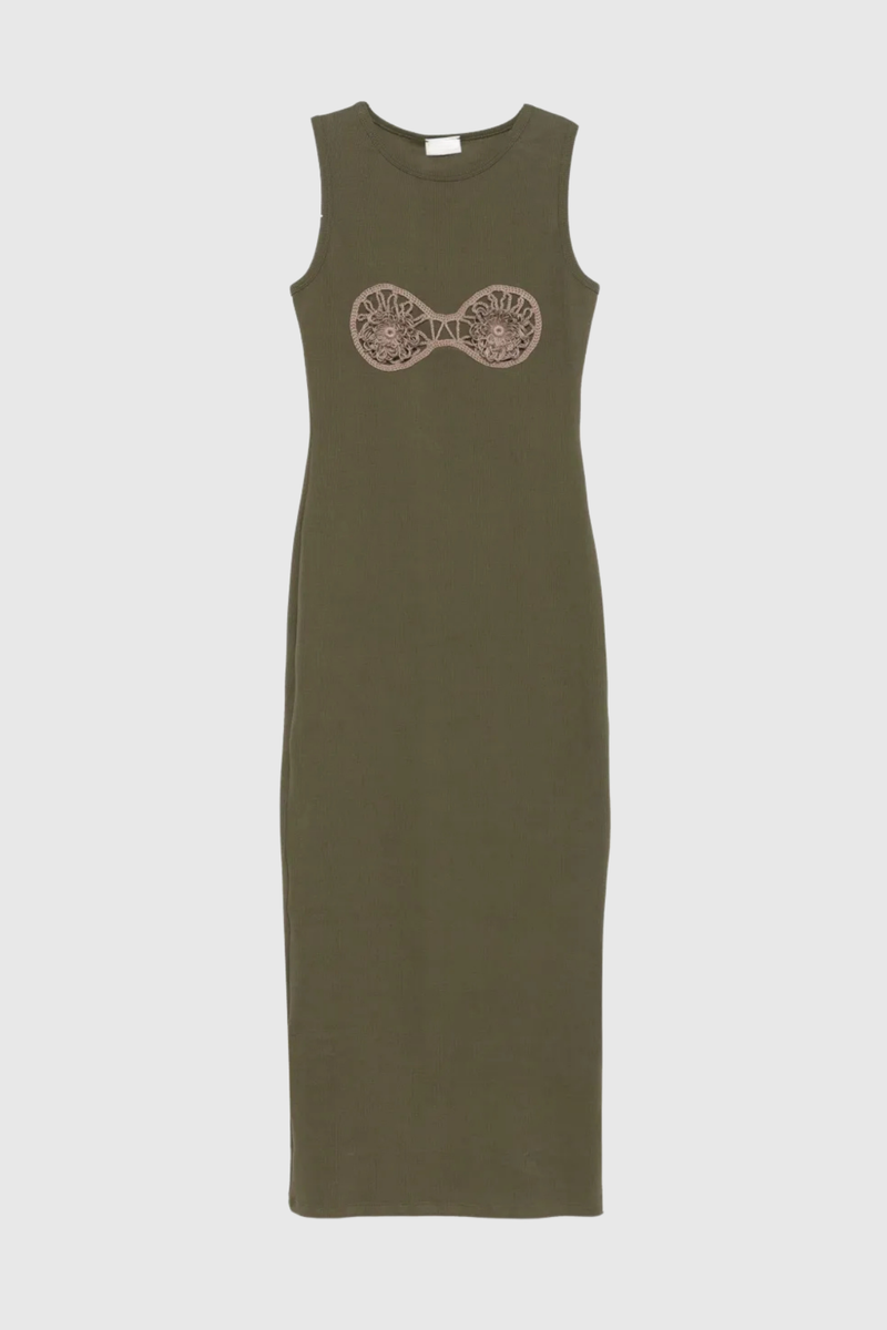 Bjartur Flower Sleeveless Knit Maxi Dress in Green
