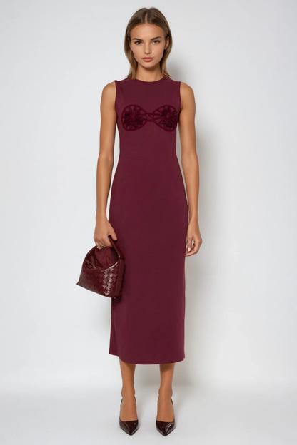 Bjartur Flower Sleeveless Knit Maxi Dress in Red