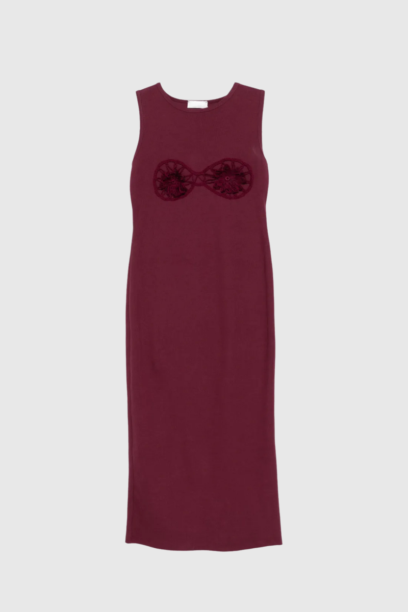Bjartur Flower Sleeveless Knit Maxi Dress in Red