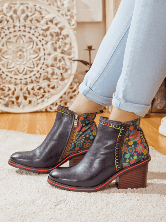 Soffia | Abstract Block Heel Leather Ankle Boot
