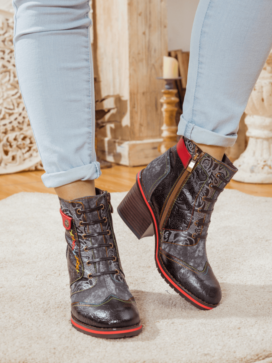 Soffia | Embossed Leather Combat Boot
