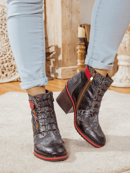 Soffia | Embossed Leather Combat Boot