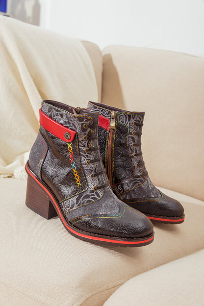 Soffia | Embossed Leather Combat Boot