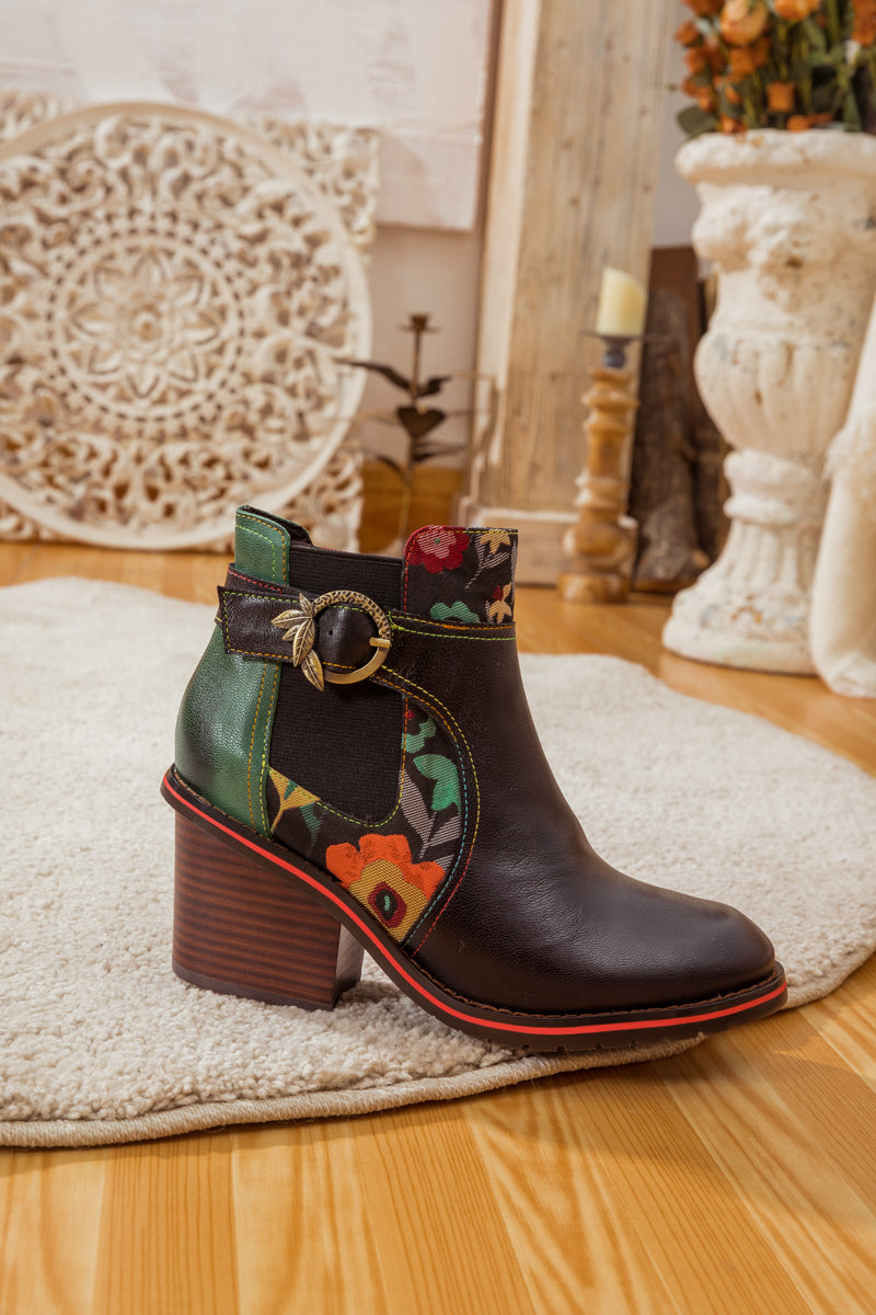Soffia | Pattern Block Heel Leather Ankle Boot