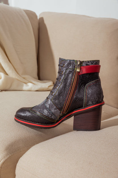 Soffia | Embossed Leather Combat Boot
